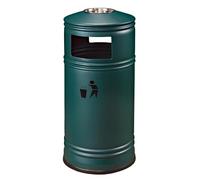 90L Lar Capaci Durable Steel Trash Can with Wooden Panel - Outdoor Public Single Barrel Waste Recycle Bin for Patio, Tourist Attracts - Outdoor Recycle Bin