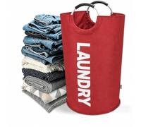 90L Large Laundry Basket, Collapsible Folding Tall Clothes Hamper, Clothes Hamper Stands Up Well, Easy Carry with Foam Protected Aluminum Handles for Bathroom, Dorm, Family, Travel (Red)