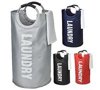 90L Large Laundry Basket, Collapsible Laundry Hamper, Foldable Clothes Bag, Waterproof Laundry Bin with Padded Handles for Bedroom, Laundry Room, Bathroom- Grey