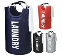 90L Large Laundry Basket, Collapsible Laundry Hamper, Foldable Clothes Bag, Waterproof Laundry Bin with Padded Handles for Bedroom, Laundry Room, Bathroom- Blue