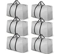 90L Large Moving Bags 6 Pack, Foldable Storage Bags for Loft, Bedding, Clothes & Toys, Heavy Duty Packing Bags with Handles, Backpack Straps & Zippers (6-Pack | 78x26x44cm | Grey-Fabric)