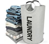90L Laundry Hamper Large Foldable Tall Laundry Basket with Pedestal Easy to Carry with Foam Protected Aluminum Handles for Bathroom, Dorm, Family, Travel