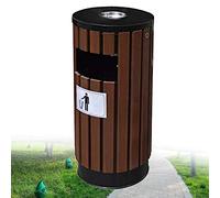 90L Outdoor Steel Trash Can with Wooden PanelLarge Capacity Waste & Recycle Bin for Patios Parks Public Spaces Tourist AttractionsDurable WeatherResistant Stylish Design
