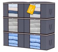 90L Storage Bags, 6-Pack Large Clothes Storage Boxes with Lids and Zippers, Foldable Clothes Storage Boxes with Reincompatibleced Handle