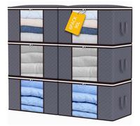 90L Storage Bags, 6-Pack Large Clothes Storage Boxes with Lids and Zippers, Foldable Clothes Storage Boxes with Reincompatibleced Handle_Special Gift