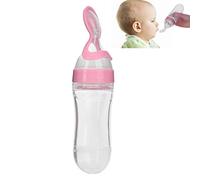 90ml Baby Food Feeder, Silicone Baby Toddler Feeding Bottle with Spoon Baby Fresh Food Fruit Feeder Pacifier for Infant Baby Boys Girls(Pink)