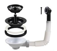 90Mm Basket Sink Waste With Overflow and Black Coated Finish, Anti-Clog Basket Waste Drain Kit Includes Adjustable Overflow Pipe for Kitchen Use