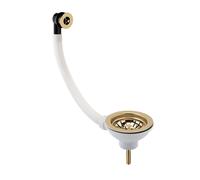 90mm - Fireclay Kitchen Sink Basket Strainer Waste with Overflow - Brushed Brass
