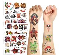 90pcs(10 Sheet) Pirate Temporary Tattoos for Teens | Super Cute Themed Birthday Party Favors, Supplies, Decorations, Fake Tattoo Stickers, Rewards & Gifts for Boys Girls