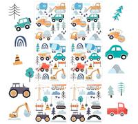 90pcs Construction Vehicles Wall Decals, Transportation Sticker Engineering Vehicles Excavator Crane Trucks Digger Tractor Peel and Stick Decors for Boys Kids Babies Bedroom Room Playroom Decoration