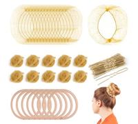 90Pcs Hair Bun Net Set, Incluede 40 Invisible Blonde Ballet Hair Nets with 10p Elastic Hair Tie and 40 Hair Pin, Elastic Mesh Hairnets Hair Styling Accessories for Ballet Dancer Women Child (Gold)
