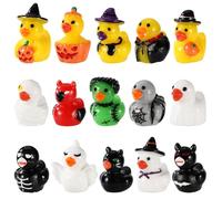 90pcs Halloween Mini Resin Ducks, Miniature Duck Ornament Assorted Witch Demon Bat Skull Ghost Pumpkin Design Tiny Decor for Halloween Party Favors Dollhouse Crafts Garden