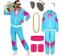 90s 80s Fancy Dress Men Women with Accessories 80s Shell Suit 80s 90s Fancy Dress Costumes for Men Couples Stag Do Outfit Disco 80s Dress up Costume Hip Hop Retro Tracksuit Adult Jacket Trouser (XL)