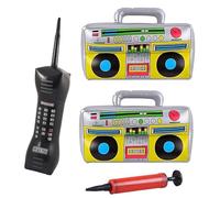 90s Accessories, 80s Music Party Decorations, 3 pcs Inflatable Party Props Including Two Inflatable Radio Stereo for Parties and One Retro Mobile Phone, Perfect for 90s Fancy Dress and 80s Party Decor