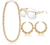 90s Accessories Outfit for Woman 80s Clothes Hip Hop Costume Kit Old School Rapper Sunglasses Faux Gold Rope Chain Earrings 80s/ 90s Buchona Freaknik Theme Party Decorations