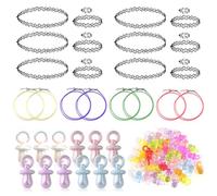 90s Accessories Women's Tattoo Chain 90s & Dummy Chain Set for 80s 90s Outfit, 6 Chains Set, 8 Wax Cords, 12 Large + 50 Small Dummies for Nostalgia Theme Party