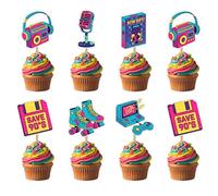 90's Cupcake Topper Decorations for Birthday Parties (24 pcs) - Retro-Themed Cake Picks Featuring Cassette Tapes, Boom Boxes, Neon Shapes - Nostalgic Party Supplies -old memories Themed Decoration