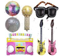 90s Disco Party Decorations Balloons - 7 Pieces Rainbow 4D Laser Disco Ball, Glitter Inflatable Microphone Radio Guitar Sunglasses Music Foil Balloon for Men Women Hip Hop Karaoke Themed Party