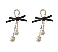 90s Earrings Velvet Bow Stud Earrings Design Sense Festive Earrings With Earrings Female Velvet Bow Pearl Diamond Earrings Super Long Earrings Simple Fashion Earrings over The Ear (Black, One Size)