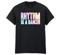 90s Fancy Dress Funky Party T-Shirt, Rhythm is A Dancer, Mens Womens Unisex Fit Tee Black