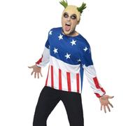 90s Fire Starter Costume Prodigy Keith Flint Mens Fancy Dress Party + Wig MEDIUM