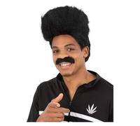 90s High Top Wig Black Adults 1990s Rap Rapper Fancy Dress BLack Quiff Wig