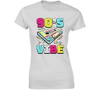 90s Music Ladies T-Shirt Costume Fancy Dress Party Vintage Retro Vibes Gift Womens Tshirt Printed Design White - Medium