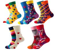 90's Novelty Happy Mens Mismatched Socks 9-11 Multipack Funky Crazy for Men Women, Funny Colourful Cotton Crew Retro Pop Art Style Wacky Patterned Gifts for Him Her Working Wedding Party