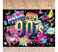 90s Party Decoration Back to The 90's Party Backdrop Banner 90s Background 90's Themed Birthday Party Banner Hip Hop Music Disco Photo Booth Banner for Let's Rock The Retro Festival Props 6x3.6FT