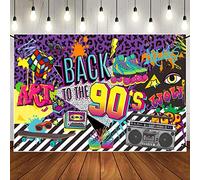 90's Party Decorations, Back To The 90's Backdrop Banner with Hanging Rope, 150x90cm Retro Hip Hop Graffiti Rock Punk Music Dance Wall Photography Background Birthday Party Supplies