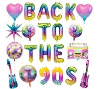 90s Party Decorations Disco Balloons - 22 Pieces Back to the 90s Theme Birthday Party Supplies, Rainbow Gradient Letter 4D Ball Radio Guitar Foil Balloon for Retro Birthday Decor