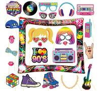 90s Party Decorations, LMSHOWOWO 25PCS 90s Photo Booth Props with Inflatable Photo Booth Frame, 1990s Party Props, Giant Retro Selfie Frame, for Birthday 1990s Accessories Hippie Disco Decorations
