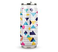 90s Pattern Triangles Insulated Tumbler with Straw Stainless Steel Mug Vacuum Double Wall Bottles with Leakproof Lid