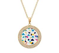 90s Pattern Triangles Vintage Necklace Gold Silver Pendant Jewelry Lady Multicolored Diamond Necklaces with Chain