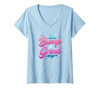 90s R&B Bump & Grind Retro Nostalgia Music Lovers Gift V-Neck T-Shirt, Women, Baby Blue, M