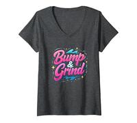 90s R&B Bump & Grind Retro Nostalgia Music Lovers Gift V-Neck T-Shirt, Women, Dark Heather Grey, XXL