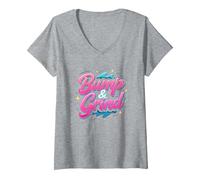 90s R&B Bump & Grind Retro Nostalgia Music Lovers Gift V-Neck T-Shirt, Women, Heather Grey, XXL