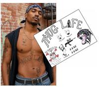 90s Rapper Style Tattoo Sheet Thug Life Temporary Tattoos - (A4 Full Set) - Realistic Chest & Body Tattoos for Fancy Dress, Festival & Halloween