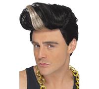 Smiffys 90s Rapper Wig, Black Quiff Wig with Highlight, 1990's Fancy Dress, Adult Dress Up Wigs