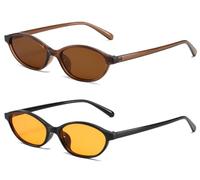 90s Retro Oval Small Frame Cat Eye Sunglasses for Women Cool Y2k Girl, Brown (Brown+yellow)