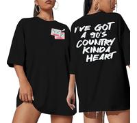 90s Shirt Women Vintage 90s Outfits 90’s Country Kinda Heart Shirts Disco Music Tee 1990s Party Shirts Top, Black, S