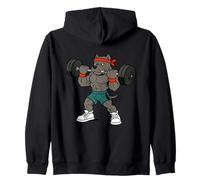 90s Style Cartoon Pitbull Dog Lifting Weights Zip Hoodie