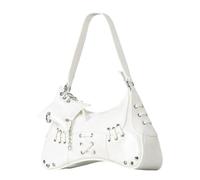 90s Trendy Crescent Armpit Bag PU Leather Casual Shoulder Bags for Women Girls, White