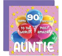 90th Auntie Birthday Card -World's Most Amazing Auntie - Happy 90th Birthday Card from Nephew Niece, 145mm Age 90 Greeting Cards for Aunt Aunty