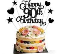 "90th Birthday Cake Topper - Luxury Complete Set with 90 Number, Hearts & Stars - Thick Cardboard Non-Edible Decorations for Milestone Celebration - Damage-Proof Packaging"