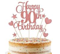 "90th Birthday Cake Topper - Rose Gold Luxury Non-Edible Decorations Set with Number 90, Hearts & Stars - Premium Thick Cardboard Party Supplies for 90th Birthday Celebration"