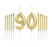 90th Birthday Candles, Gold Number 90 Candle for Cake, Gold Long Candles Cake Topper for Women Men Birthday Party 90th Wedding Anniversary Decorations