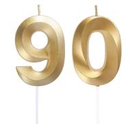 90th Birthday Candles, Number 90 Candle, Gold Happy Birthday Candle, 3D Digital Candles for Birthday Cake, Gold Glitter Cake Topper Decorations for Birthday Wedding Anniversary Celebration Party