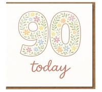 90th Birthday Card - Floral '90 Today' Pastel Flowers Design, Elegant Milestone Greeting