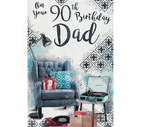 "90th Birthday Card for Dad - Luxury Greeting Card with Retro Record Player & Armchair Design - Special Keepsake Card for Father’s Milestone Birthday Celebration"